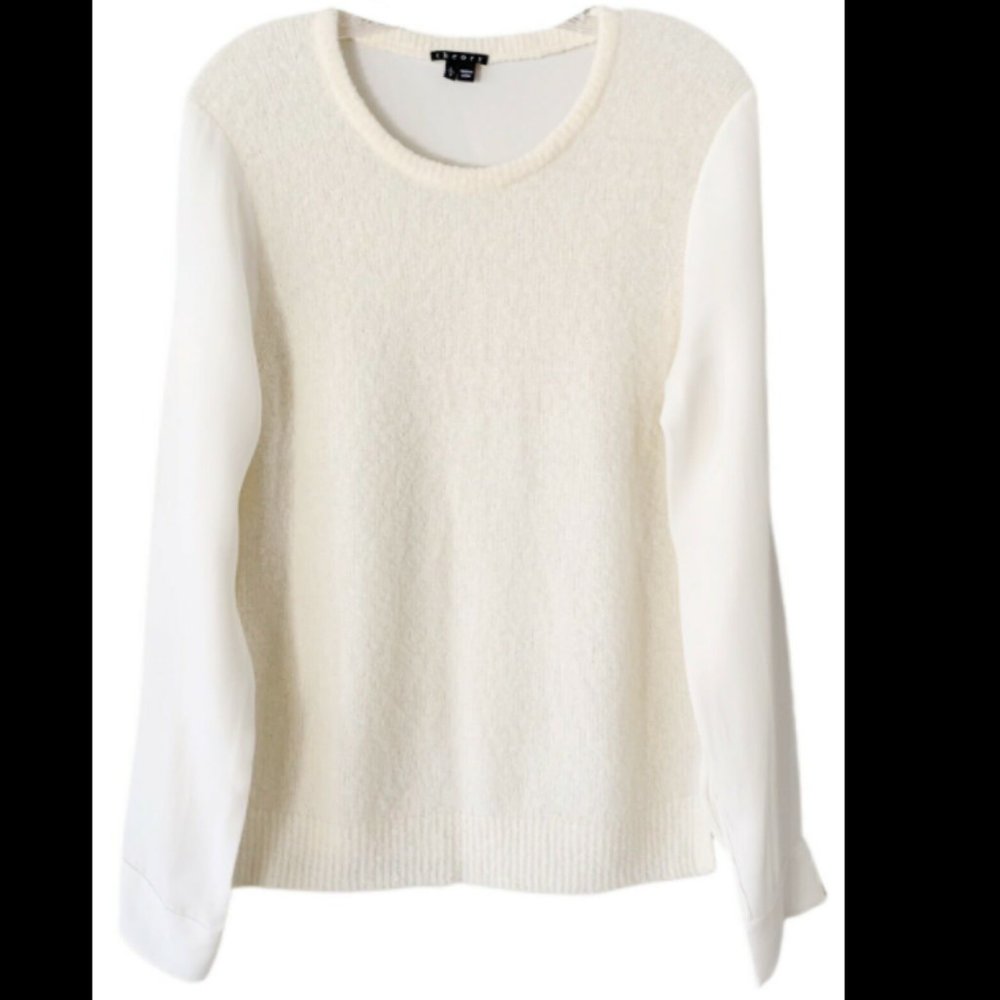 Theory Wool Silk Rolleena Curlique Ivory Sweater - Picture 2 of 11
